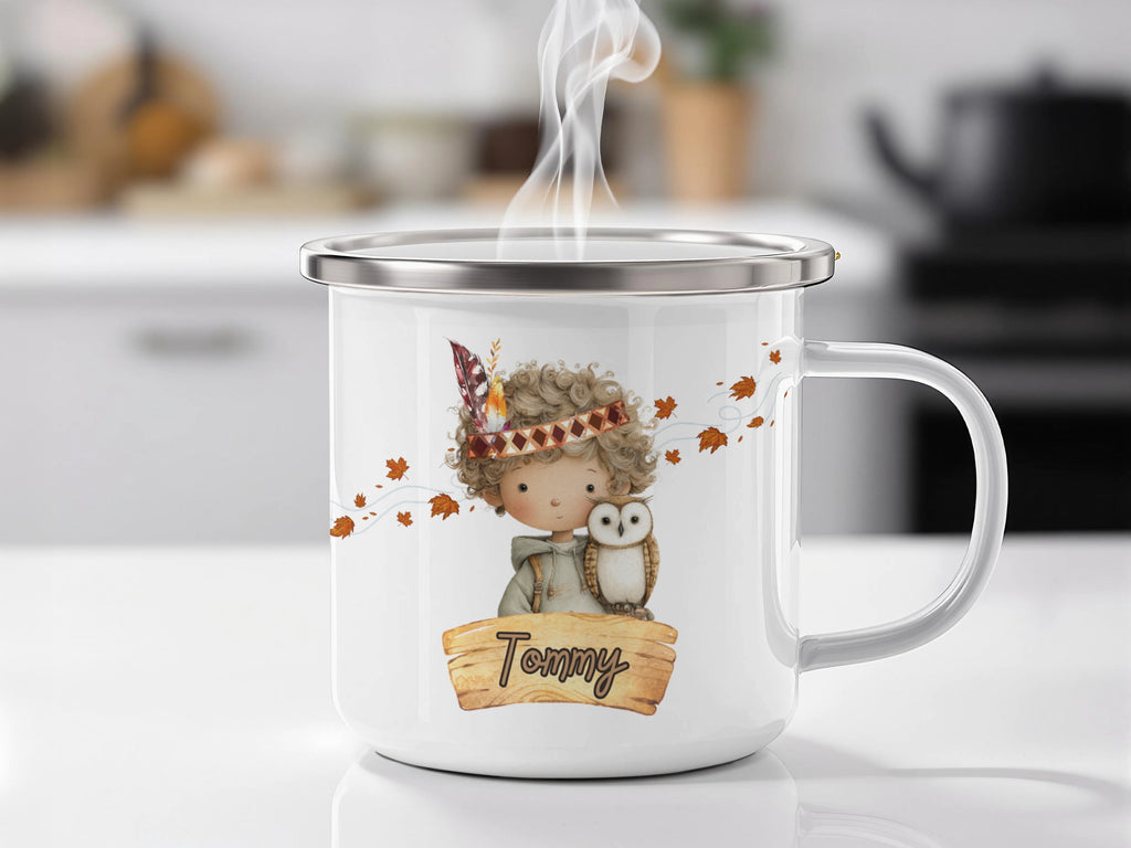 Adorable Child with Owl Design Camping Mug Product