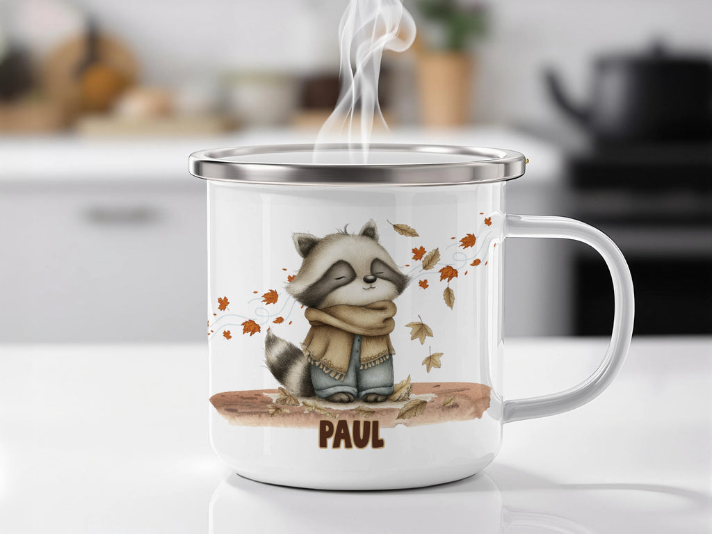 Cute Cartoon Raccoon Design White Coffee Mug product