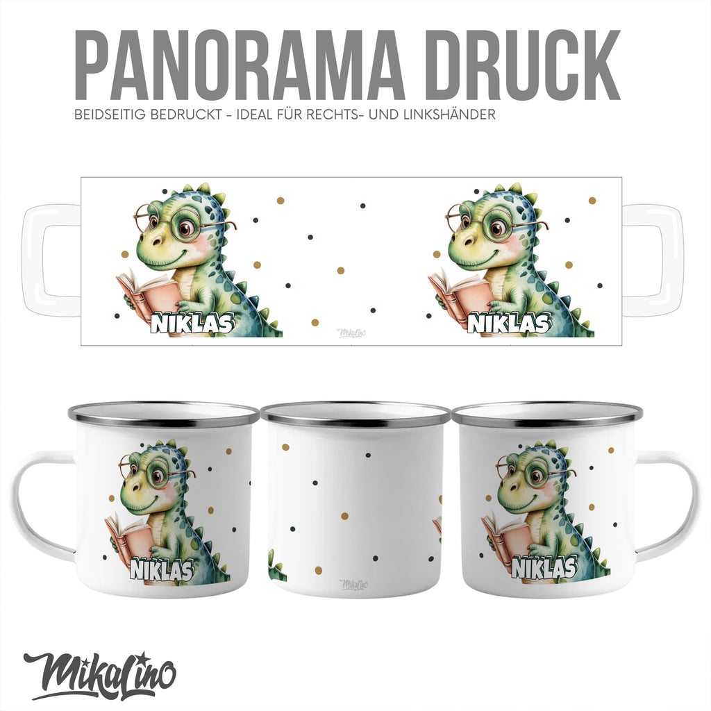 Personalized Dinosaur Print Enamel Mug Customizable Product