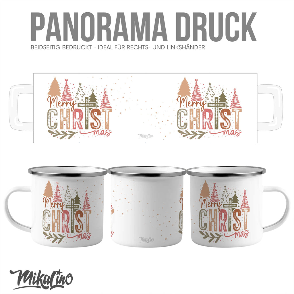 Emaille Tasse Merry Christmas Mug, Festliche Weihnachtsbecher, Wintergeschenkidee mit Name personalisiert & Motiv | Geschenkidee (7477) - von Mikalino