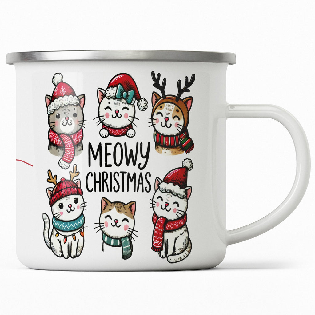 Emaille Tasse Meowy Christmas Weihnachtsbecher Tasse, Kaffee mit Name personalisiert & Motiv | Geschenkidee (7478) - von Mikalino