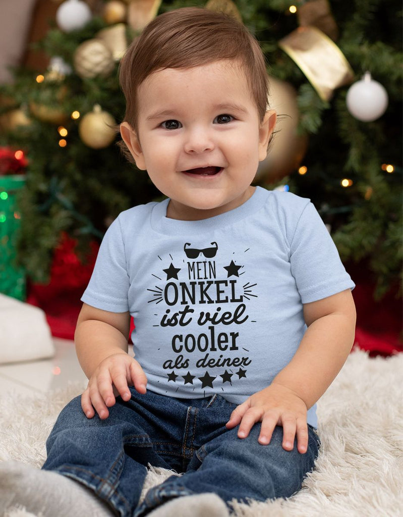 Mikalino Baby / Kinder T-Shirt mit Spruch für Jungen Mädchen Unisex kurzarm Mein Onkel ist viel cooler als deiner v2 | handbedruckt in Deutschland | Handmade with love - von Mikalino