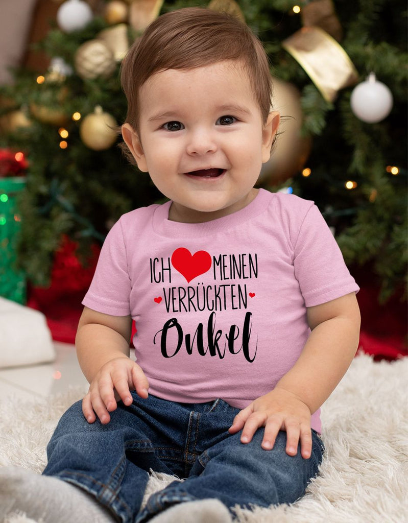 Mikalino Baby / Kinder T-Shirt mit Spruch für Jungen Mädchen Unisex kurzarm Ich liebe meinen verrückten Onkel | handbedruckt in Deutschland | Handmade with love - von Mikalino