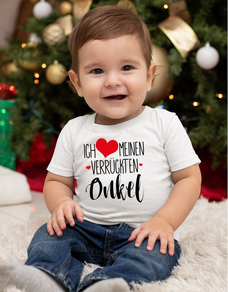 Mikalino Baby / Kinder T-Shirt mit Spruch für Jungen Mädchen Unisex kurzarm Ich liebe meinen verrückten Onkel | handbedruckt in Deutschland | Handmade with love - von Mikalino