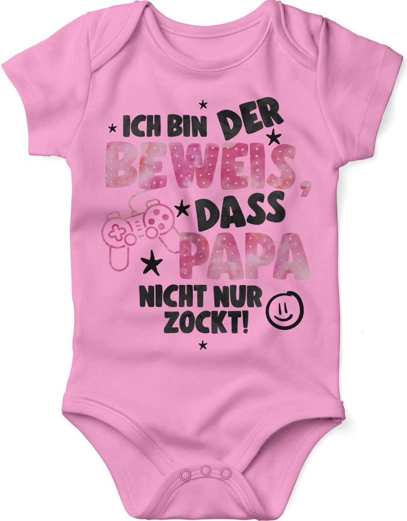 Babybody kurzarm Ich bin der Beweis, dass Papa nicht nur zockt rosa - von Mikalino