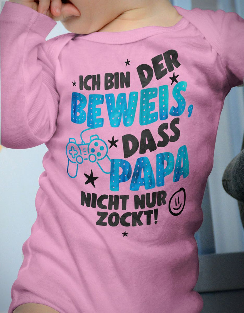 Babybody Langarm Ich bin der Beweis, dass Papa nicht nur zockt blau - von Mikalino