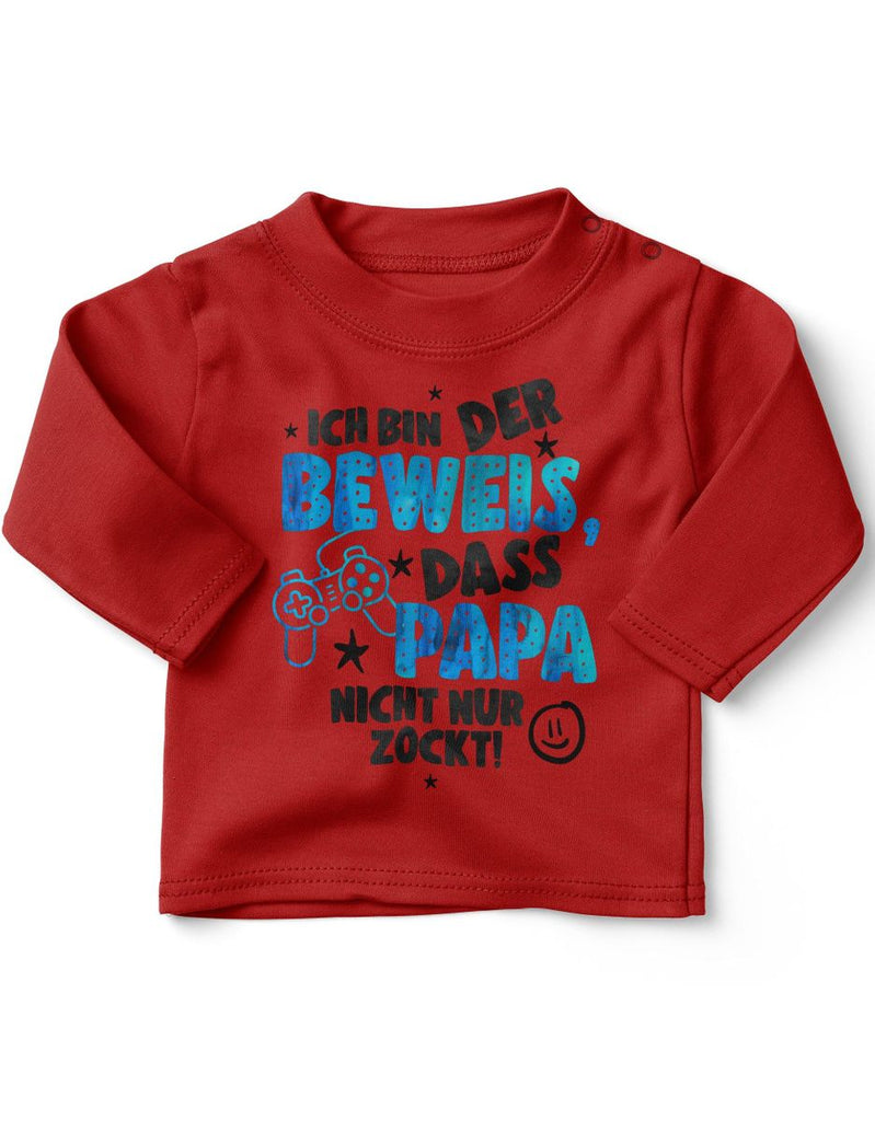 Baby / Kinder Longsleeve langarm Ich bin der Beweis, dass Papa nicht nur zockt blau - von Mikalino