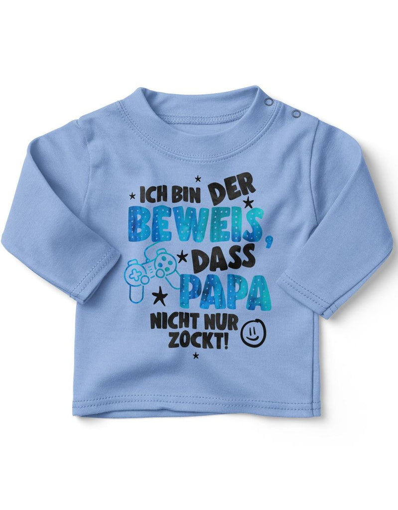 Baby / Kinder Longsleeve langarm Ich bin der Beweis, dass Papa nicht nur zockt blau - von Mikalino