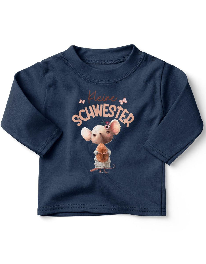 Baby / Kinder Longsleeve langarm Kleine Schwester Maus mit Mandel im Arm - von Mikalino