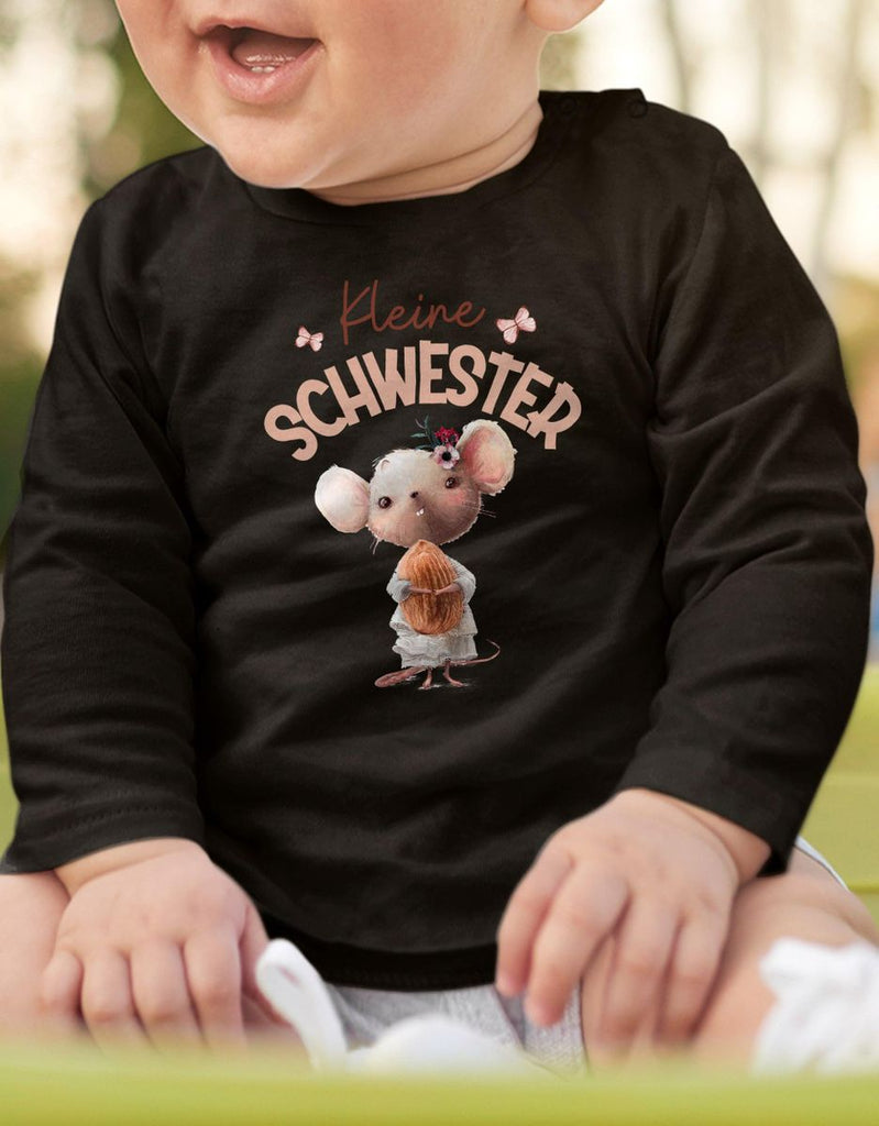 Baby / Kinder Longsleeve langarm Kleine Schwester Maus mit Mandel im Arm - von Mikalino