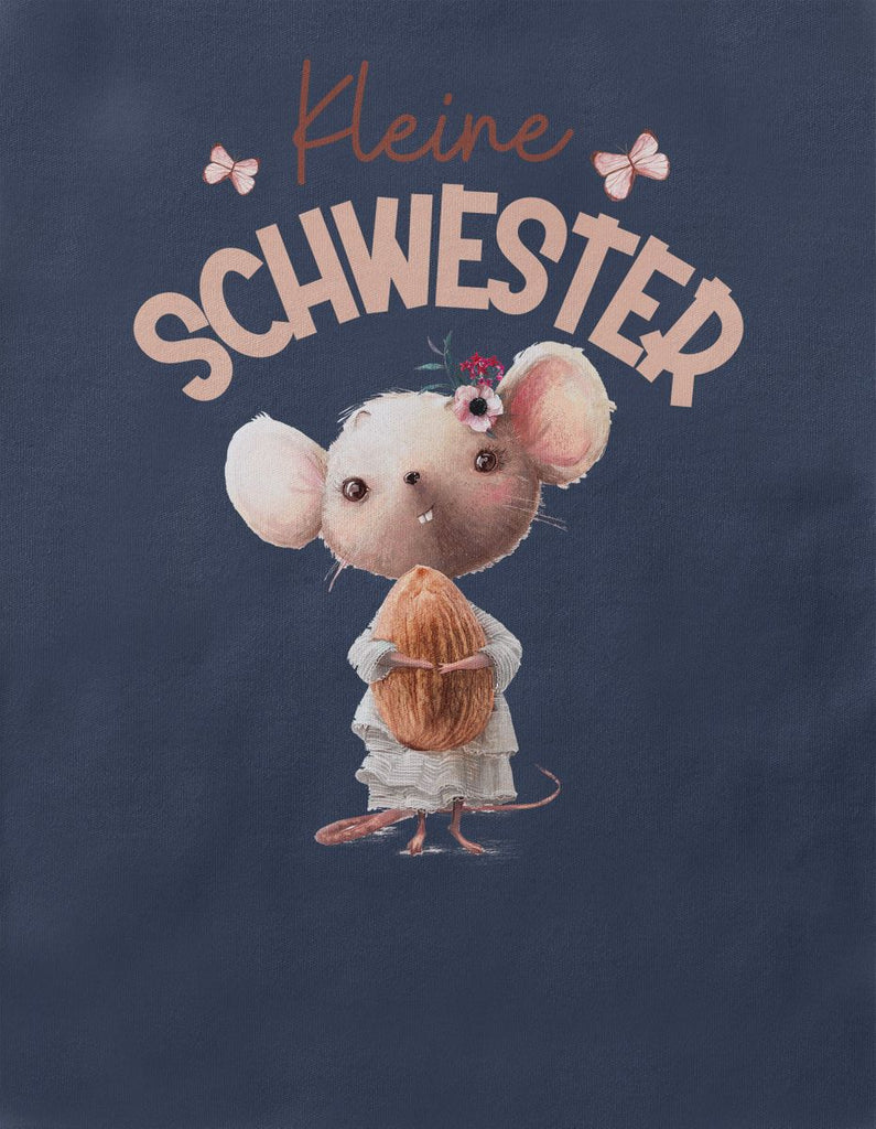 Baby / Kinder T-Shirt kurzarm Kleine Schwester Maus mit Mandel im Arm - von Mikalino