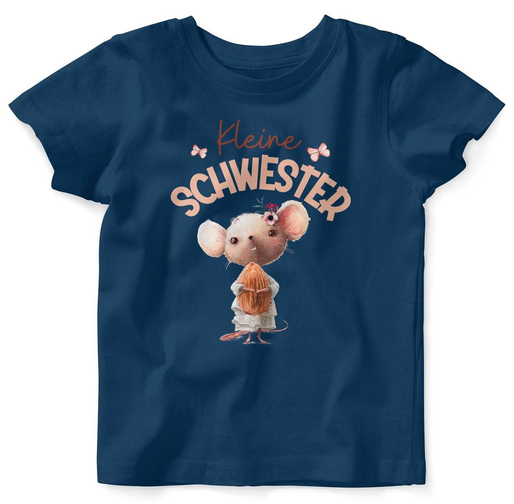 Baby / Kinder T-Shirt kurzarm Kleine Schwester Maus mit Mandel im Arm - von Mikalino