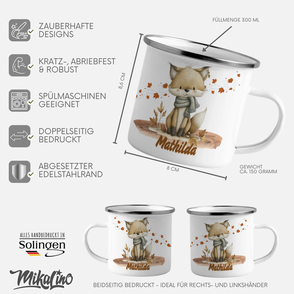 Autumn Fox Design Enamel Mug Cute Coffee Cup product