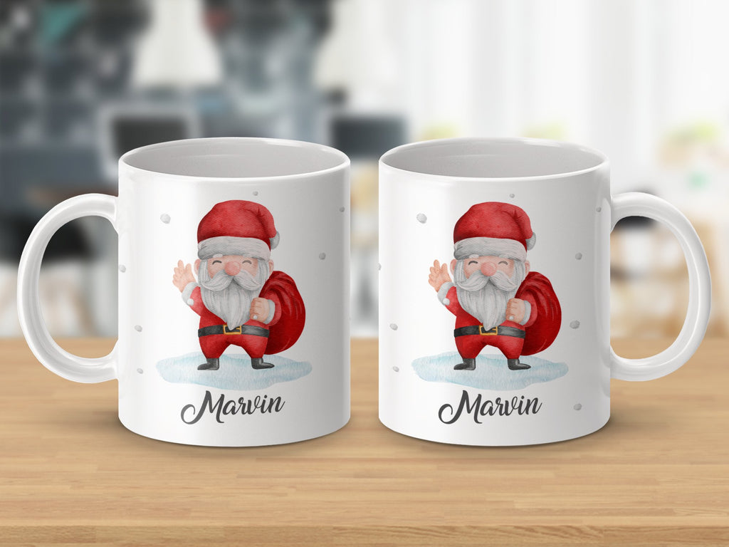 Keramik Tasse mit Wunschname Weihnachtsmann Design - von Mikalino