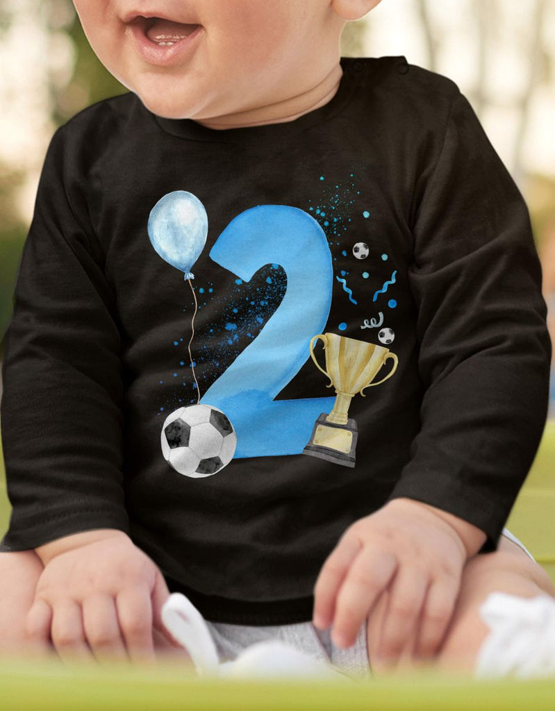 Baby / Kinder Longsleeve mit Spruch Ich bin 2 Geburtstag - Fussball - von Mikalino