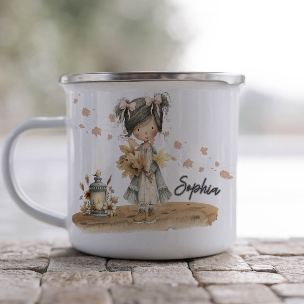 Personalized Fall Girl Holding Leaves Mug product