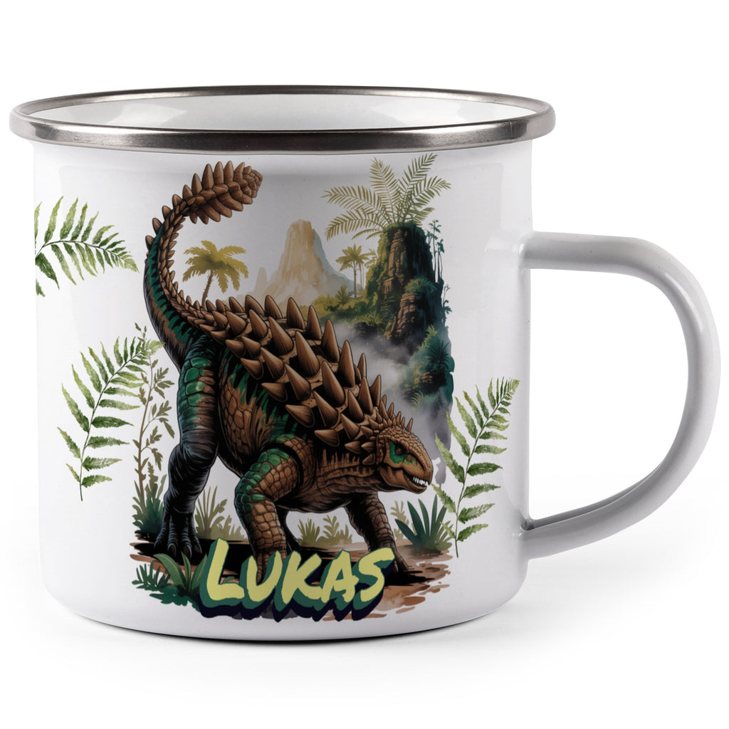 Dinosaur Themed Custom White Enamel Camping Mug product type