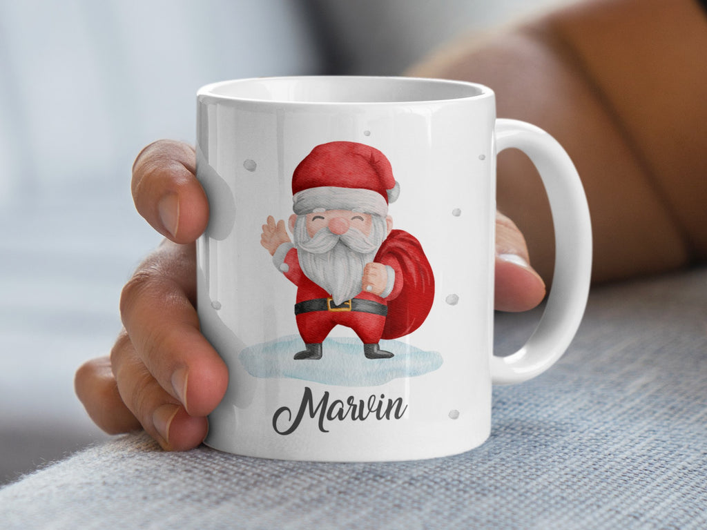Keramik Tasse mit Wunschname Weihnachtsmann Design