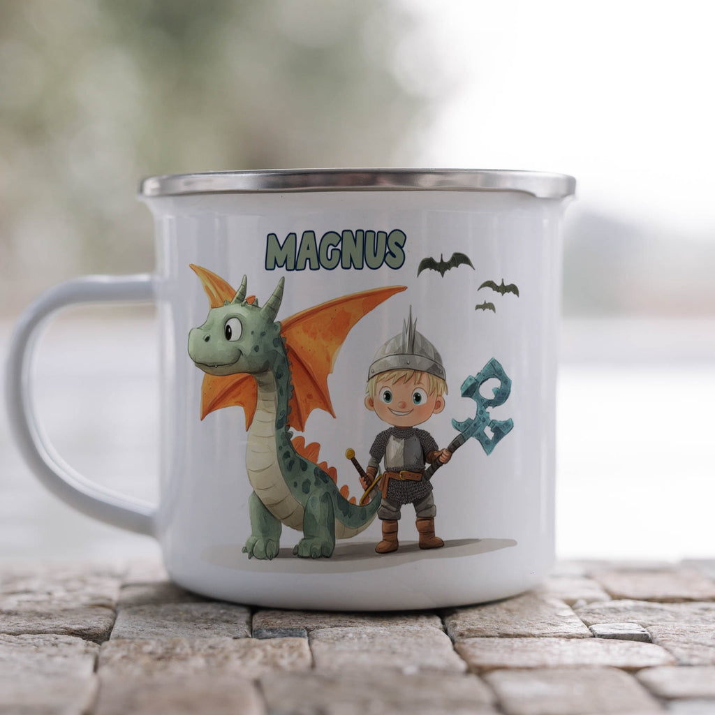 Cute Knight and Dragon Design on Metal Mug product