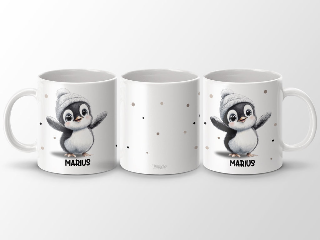 Keramik Tasse mit Wunschname niedlicher Pinguin - von Mikalino