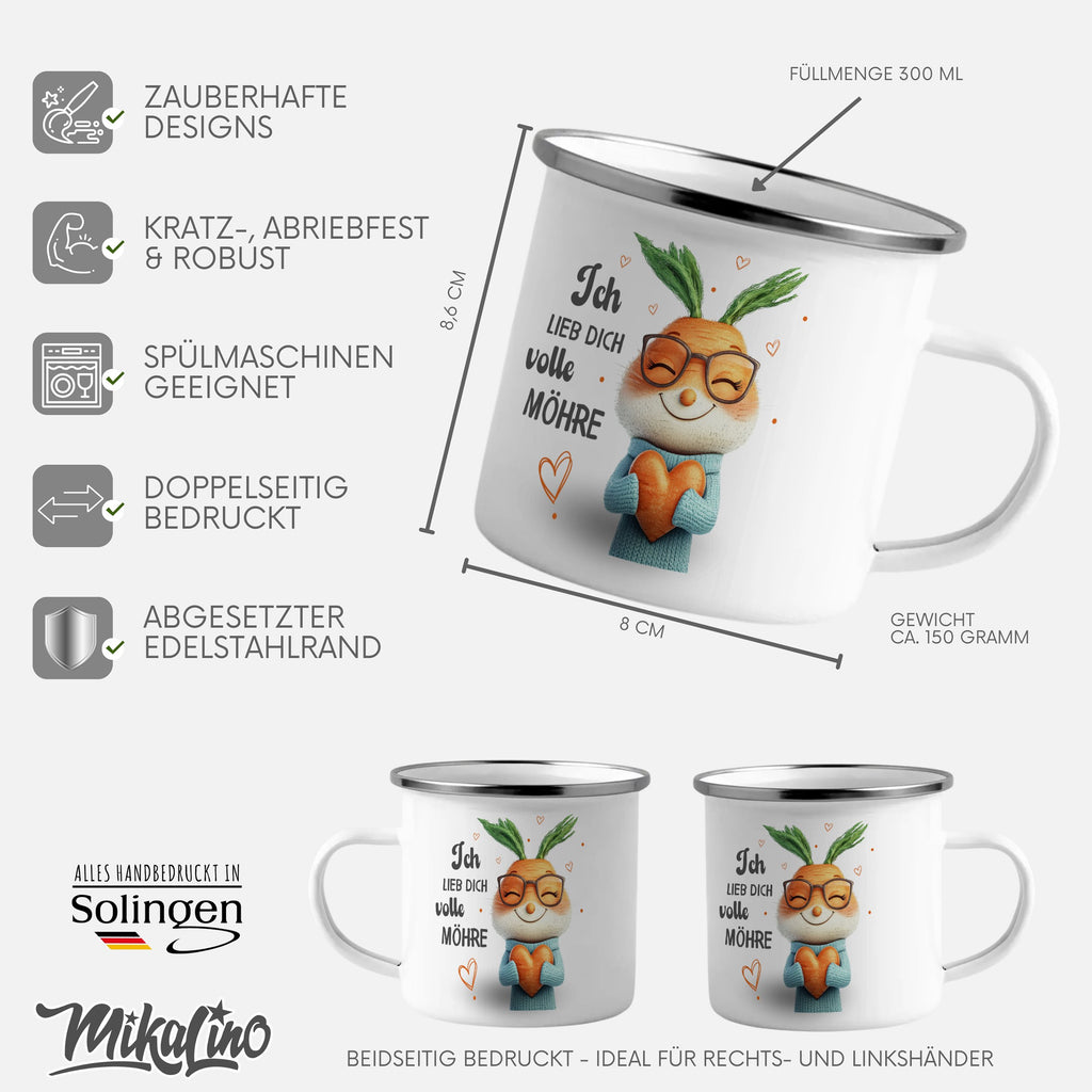 Emaille Tasse Liebevolle Karotten Illustration Ich Liebe Dich mit Name personalisiert & Motiv | Geschenkidee (7492) - von Mikalino