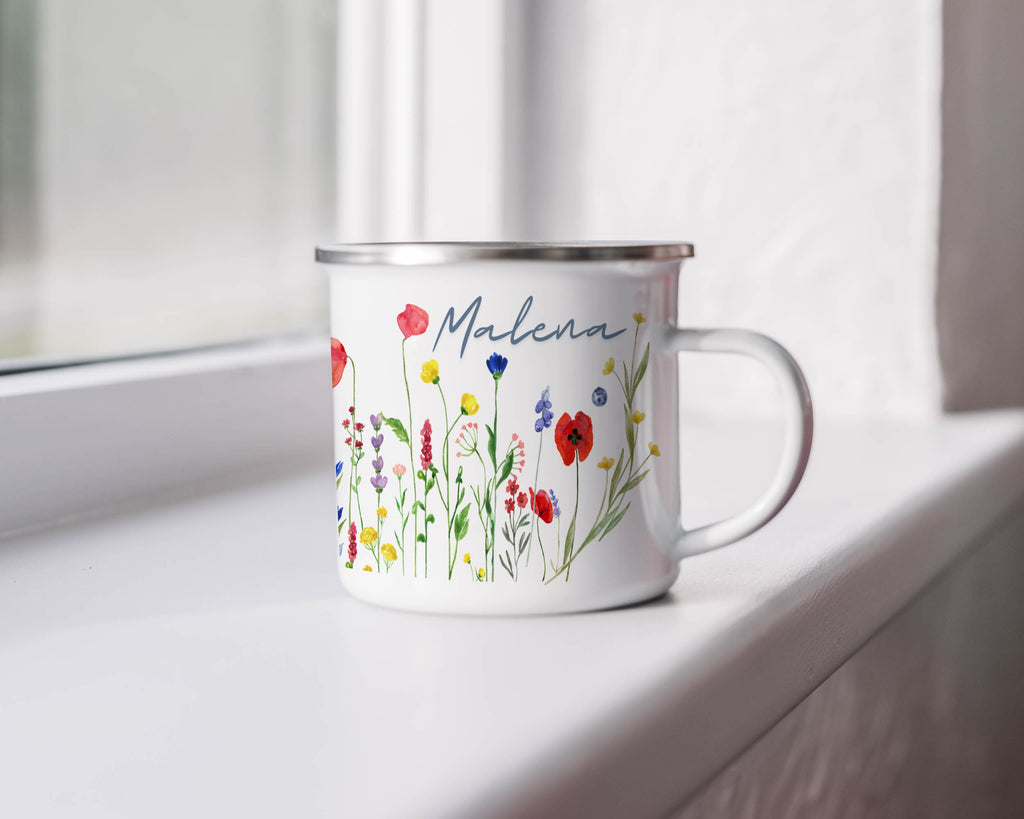 Personalized Floral Name White Mug Enamel Cup product