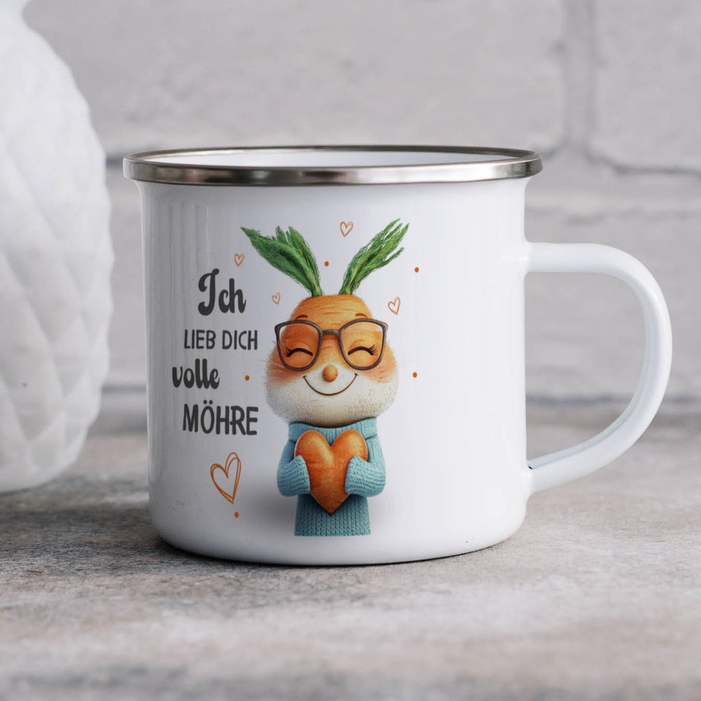 Emaille Tasse Liebevolle Karotten Illustration Ich Liebe Dich mit Name personalisiert & Motiv | Geschenkidee (7492) - von Mikalino