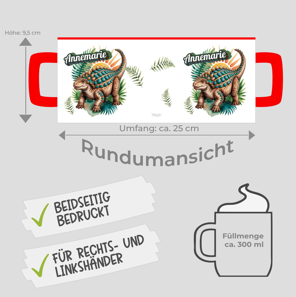 Personalized Dinosaur Mug with Red Handle Drinkware product