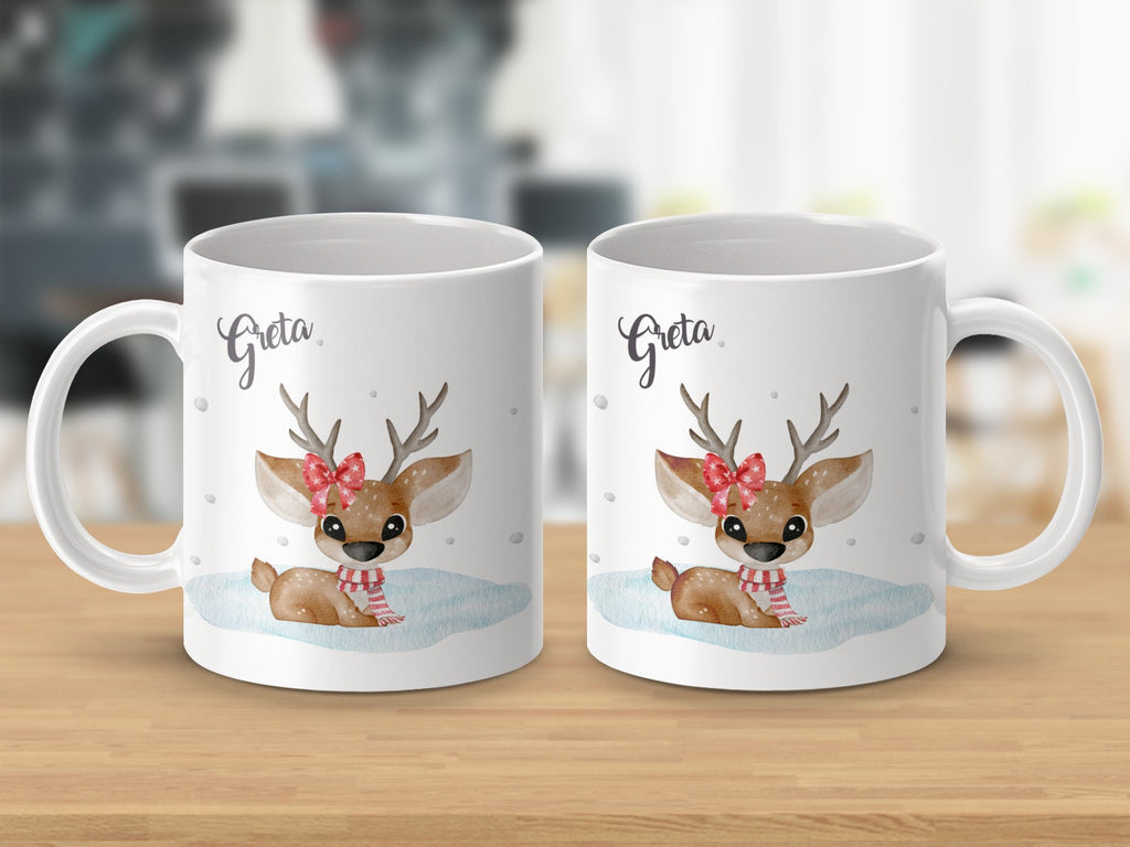 Keramik Tasse mit Wunschname Rentier Design Weihnachten - von Mikalino