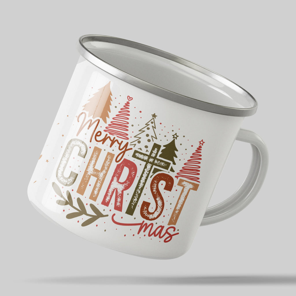 Emaille Tasse Merry Christmas Mug, Festliche Weihnachtsbecher, Wintergeschenkidee mit Name personalisiert & Motiv | Geschenkidee (7477) - von Mikalino