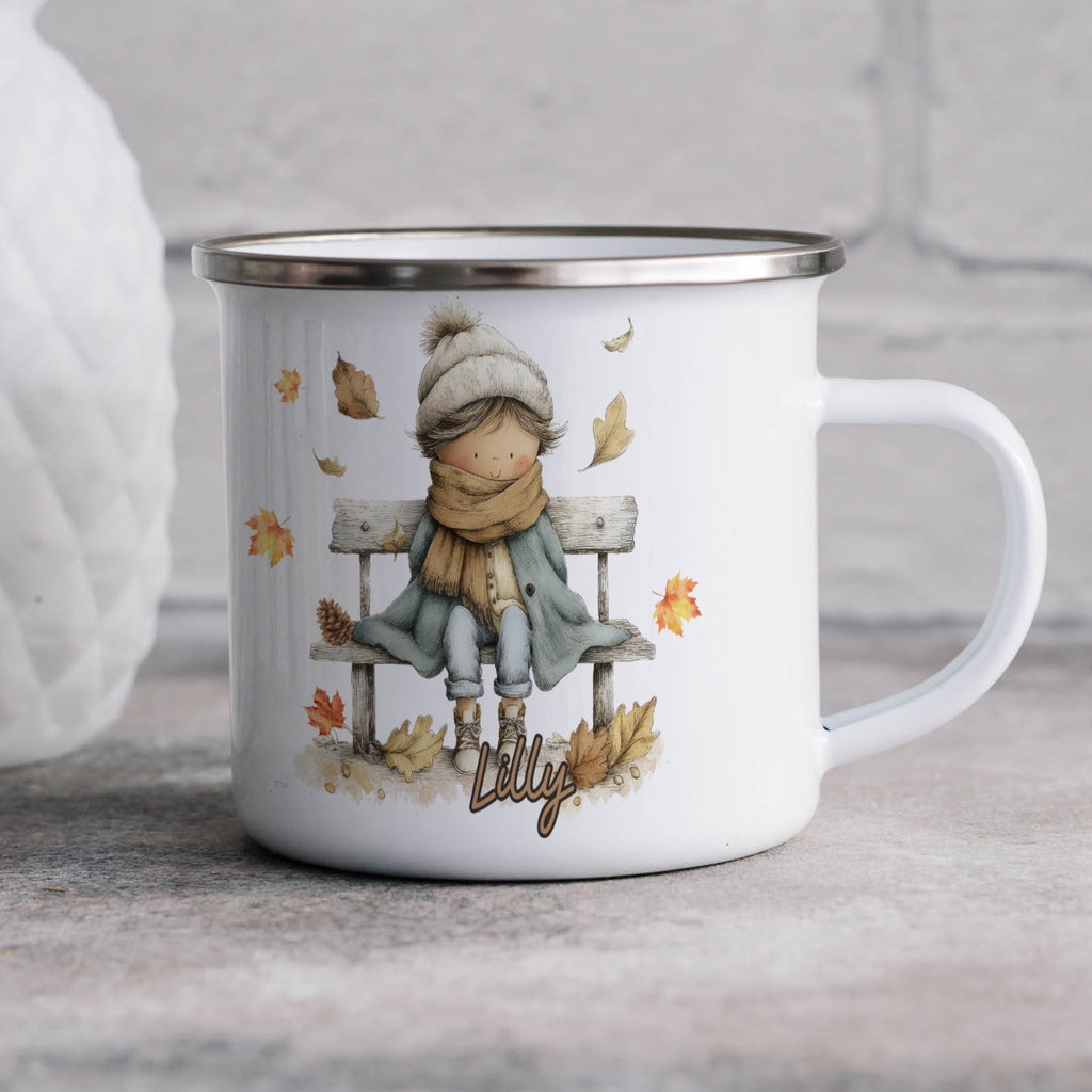 Cute Fall Mug with Girl on Bench Design Coffee product