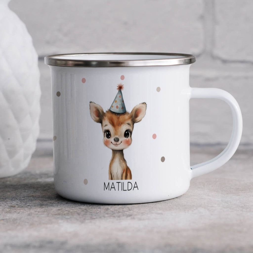 Emaille Tasse Niedliches Hirsch Matilda Design Kaffeetasse mit Name personalisiert & Motiv | Geschenkidee (7476) - von Mikalino