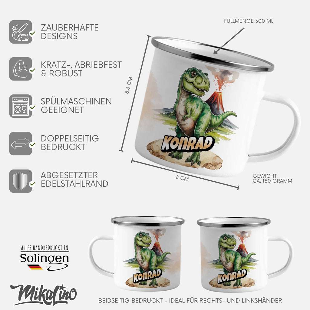 Dinosaur Themed White Metal Mug with Custom Name product type