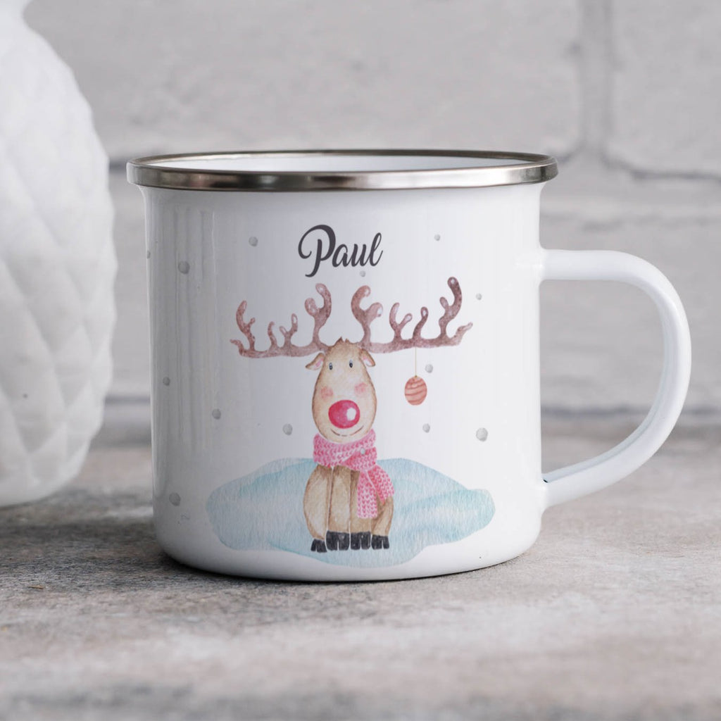 Emaille Tasse Personalisierte Rentier Design Weihnachten mit Name personalisiert & Motiv | Geschenkidee (7472) - von Mikalino