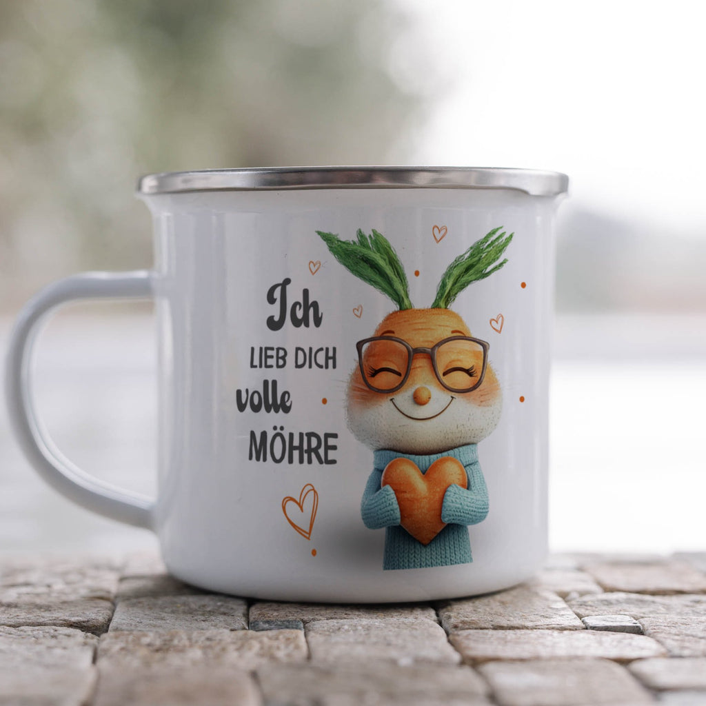 Emaille Tasse Liebevolle Karotten Illustration Ich Liebe Dich mit Name personalisiert & Motiv | Geschenkidee (7492) - von Mikalino