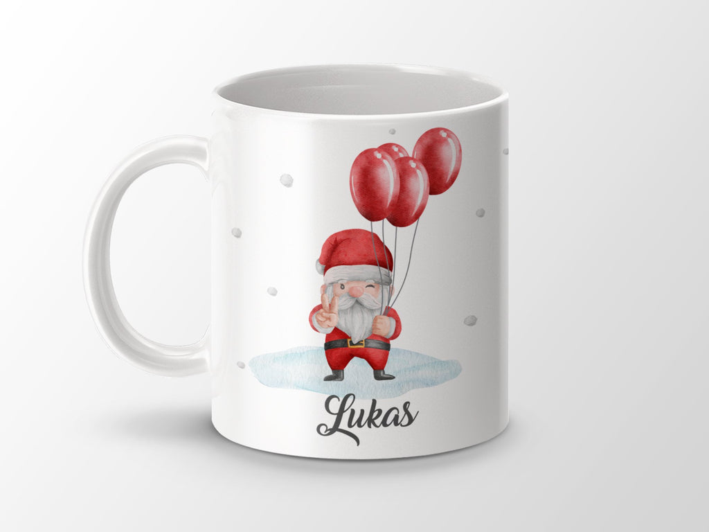 Keramik Tasse Weihnachtsmann mit Ballons mit eigenem Namen - von Mikalino