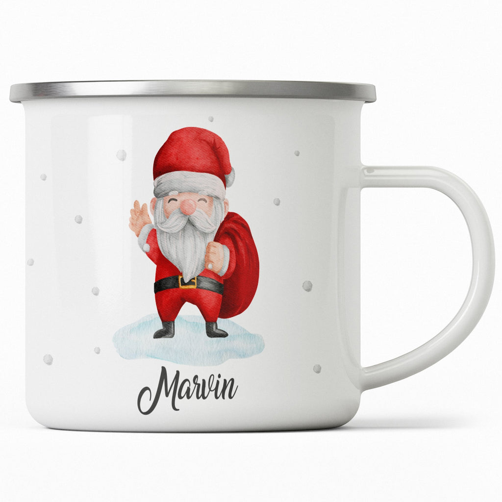 Emaille Tasse Lustiger Weihnachtsmann Design Weihnachten mit Name personalisiert & Motiv | Geschenkidee (7469) - von Mikalino