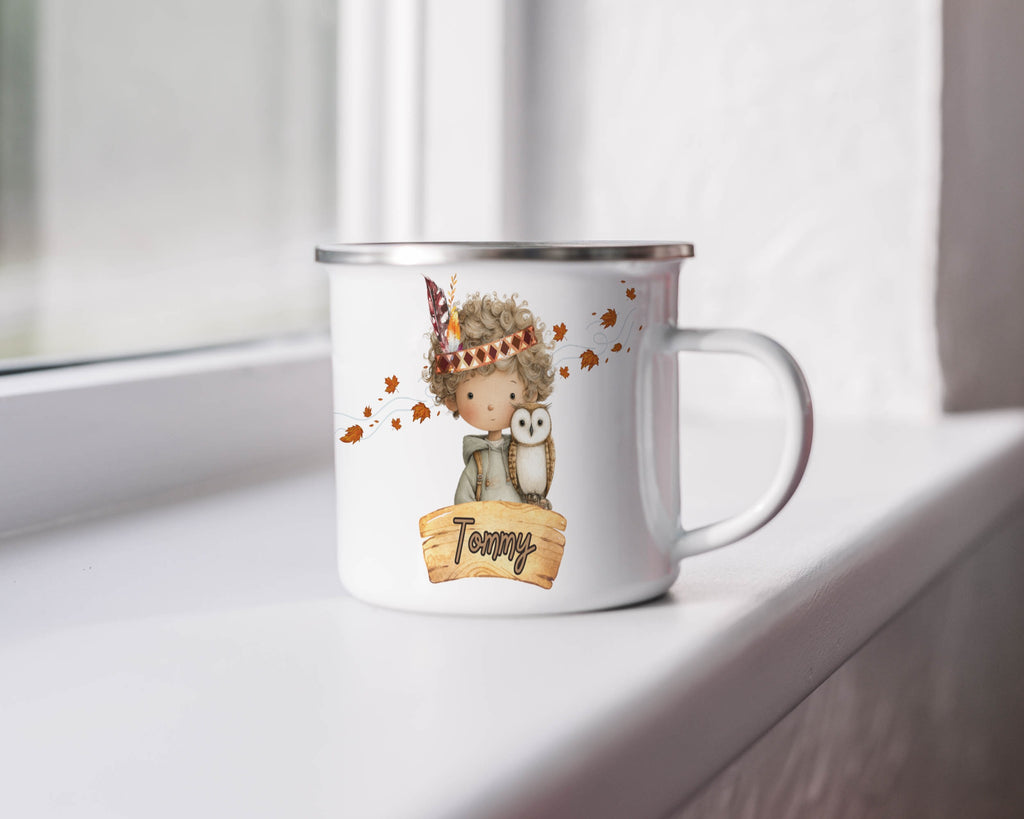 Adorable Character with Owl Design Enamel Mug product type