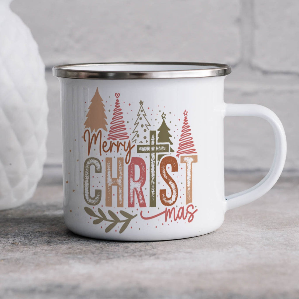 Emaille Tasse Merry Christmas Mug, Festliche Weihnachtsbecher, Wintergeschenkidee mit Name personalisiert & Motiv | Geschenkidee (7477) - von Mikalino