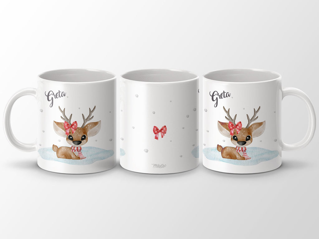 Keramik Tasse mit Wunschname Rentier Design Weihnachten - von Mikalino