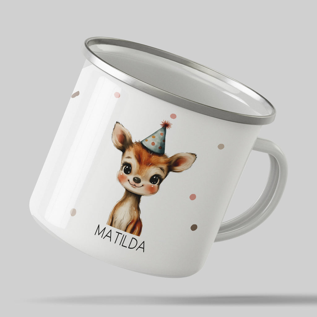 Emaille Tasse Niedliches Hirsch Matilda Design Kaffeetasse mit Name personalisiert & Motiv | Geschenkidee (7476) - von Mikalino