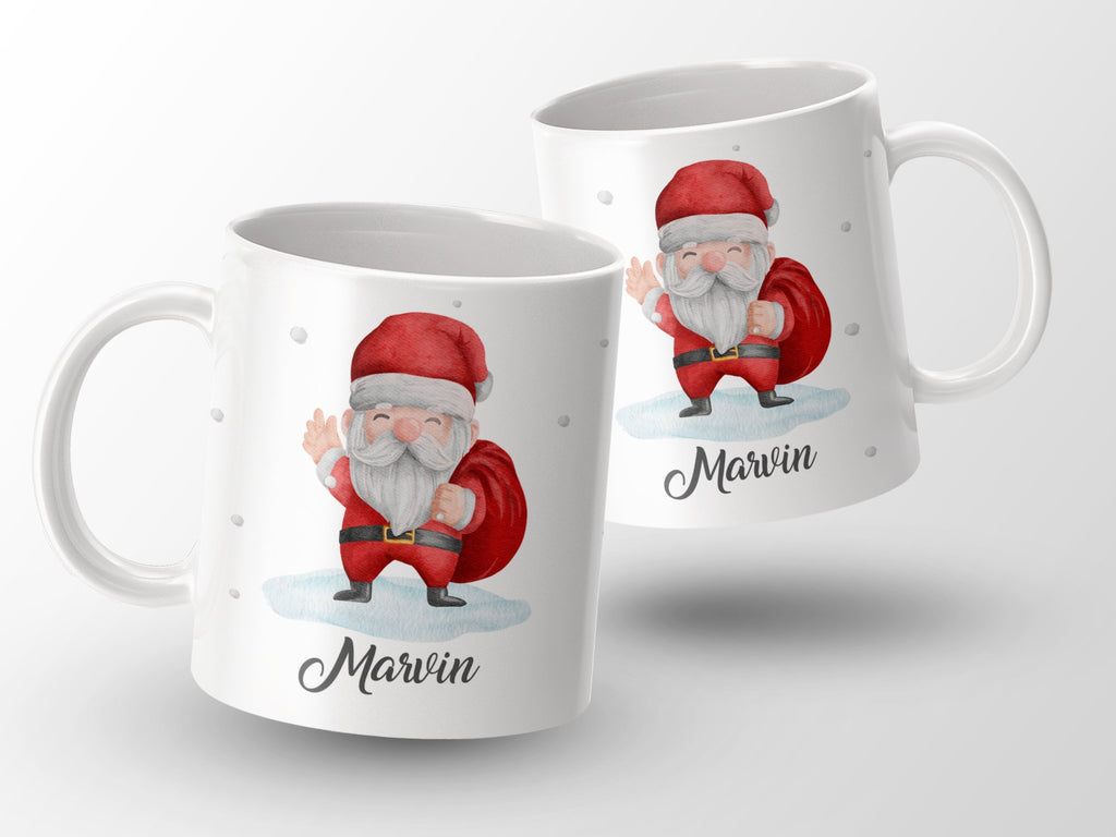 Keramik Tasse mit Wunschname Weihnachtsmann Design - von Mikalino