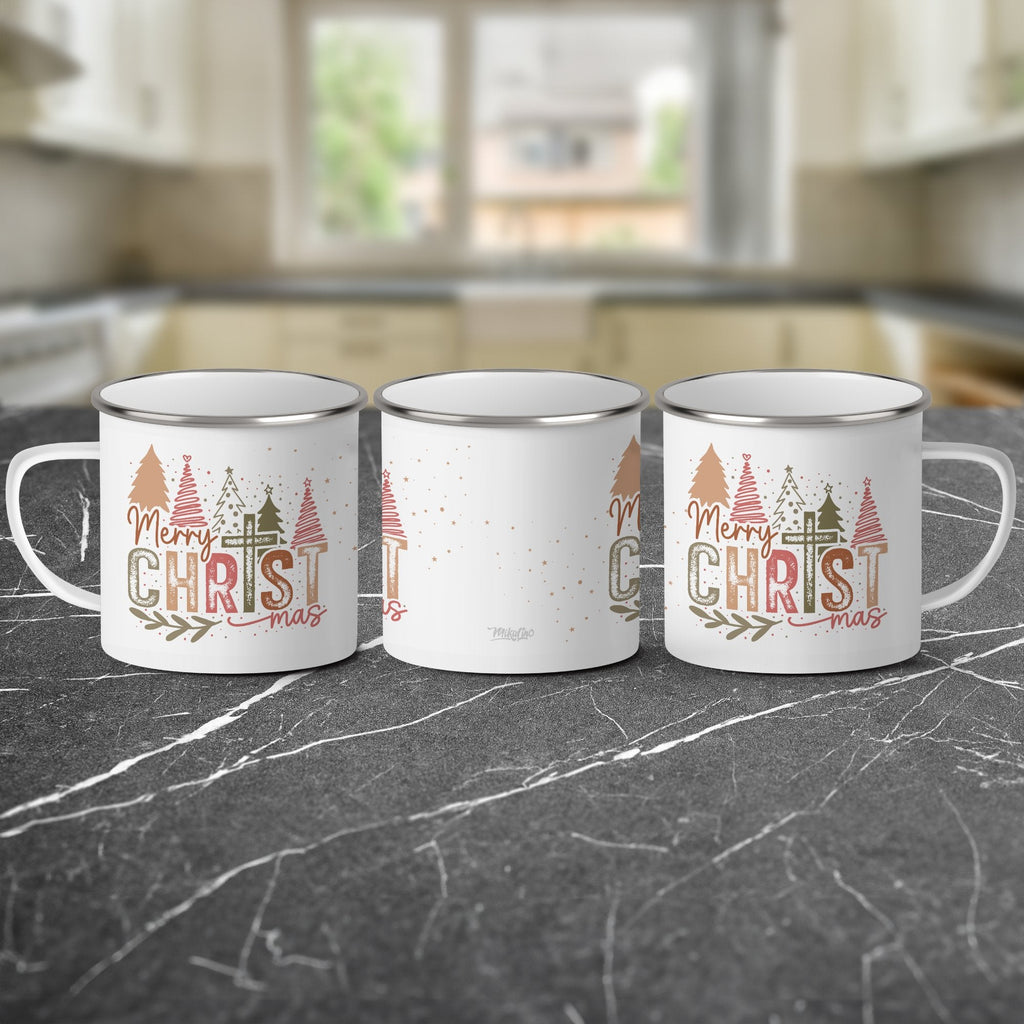 Emaille Tasse Merry Christmas Mug, Festliche Weihnachtsbecher, Wintergeschenkidee mit Name personalisiert & Motiv | Geschenkidee (7477) - von Mikalino