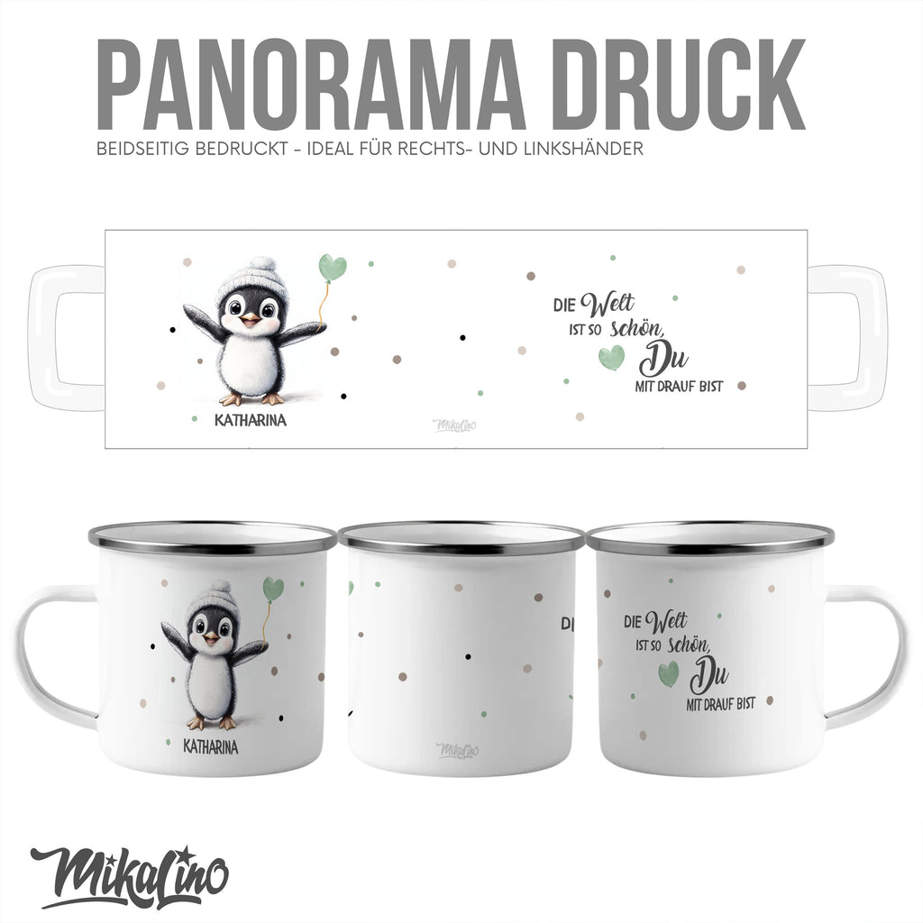 Emaille Tasse Die Welt ist so schön Du mit drauf bist mit Name personalisiert & Motiv | Geschenkidee (7479) - von Mikalino