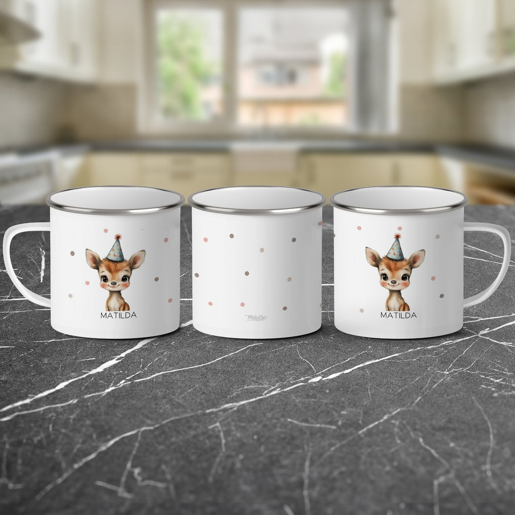 Emaille Tasse Niedliches Hirsch Matilda Design Kaffeetasse mit Name personalisiert & Motiv | Geschenkidee (7476) - von Mikalino