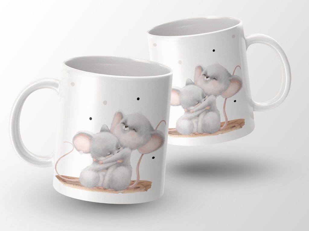 Keramik Tasse Süße Umarmung Mäuse Design - von Mikalino