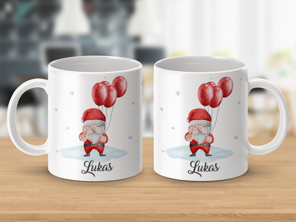 Keramik Tasse Weihnachtsmann mit Ballons mit eigenem Namen - von Mikalino