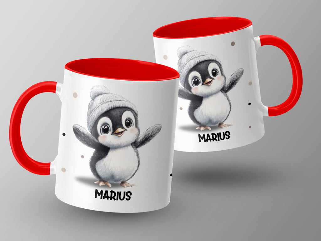 Keramik Tasse mit Wunschname niedlicher Pinguin - von Mikalino