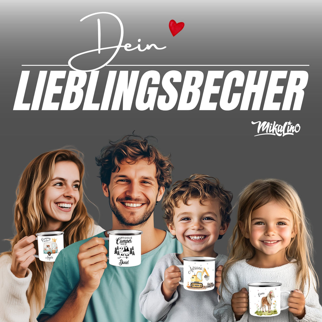 Emaille Tasse Süße Eule mit Brille und Schal I love Wolle mit Name personalisiert & Motiv | Geschenkidee (7474) - von Mikalino