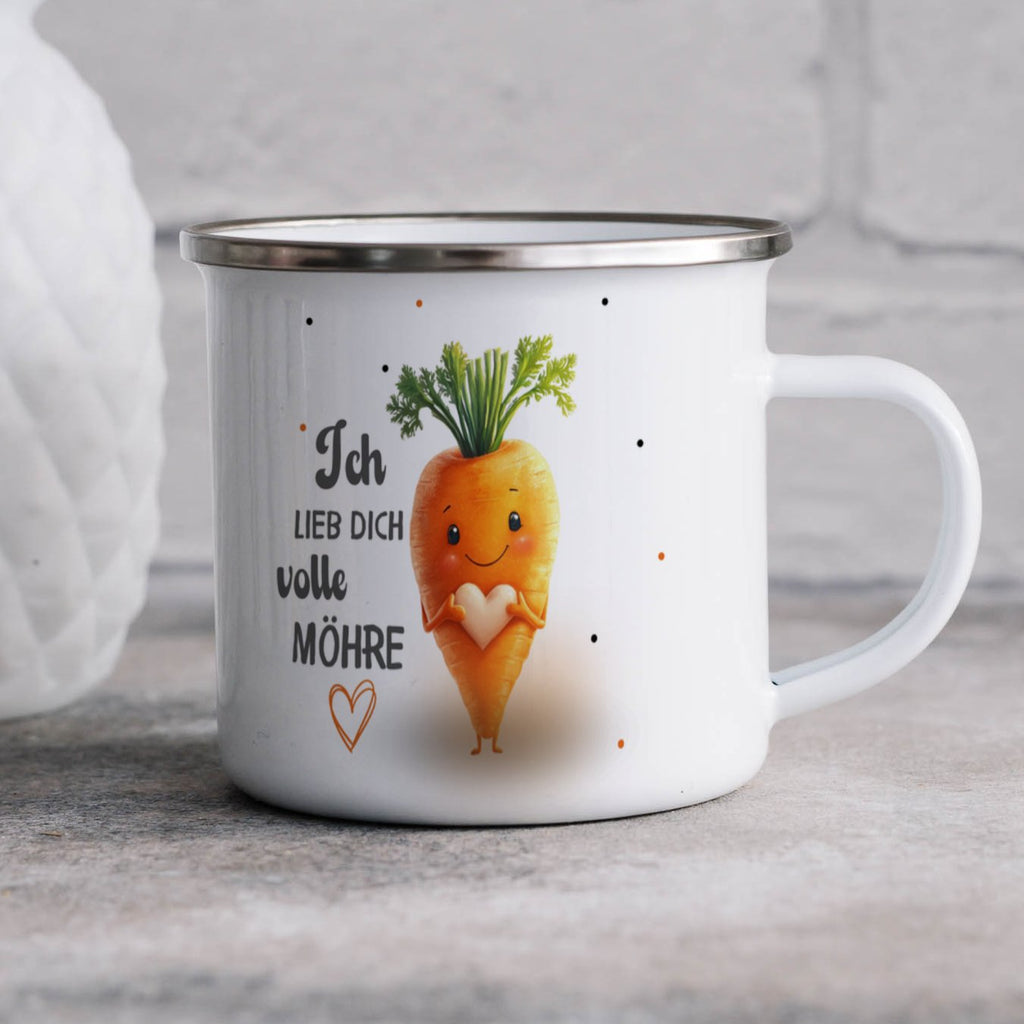 Emaille Tasse Ich lieb dich volle Möhre lustige Karotten mit Name personalisiert & Motiv | Geschenkidee (7488) - von Mikalino